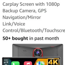 Wireless Apple Car Play with 4K Dash Cam, 9'' Portable Apple Carplay & Android Auto Car Stereo, Carplay Screen with 1080p Backup Camera, GPS Navigatio