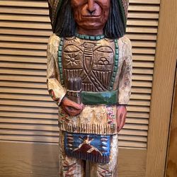 3' F. Gallagher Cigar Store Hand Carved Wooden Indian Sculpture with Eagle Breastplate by Frank Gallagher 3ft