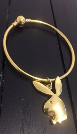 8 inch/ Gold Tone Breached Playboy Bunny Charm Bracelet (Free Gold Foil Gift Box with your order!)