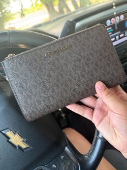 Michael Kors Brown Signature Zip Wristlet