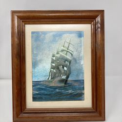 Vintage Mid-century Framed Sailboat Foil Art/ Holographic 
