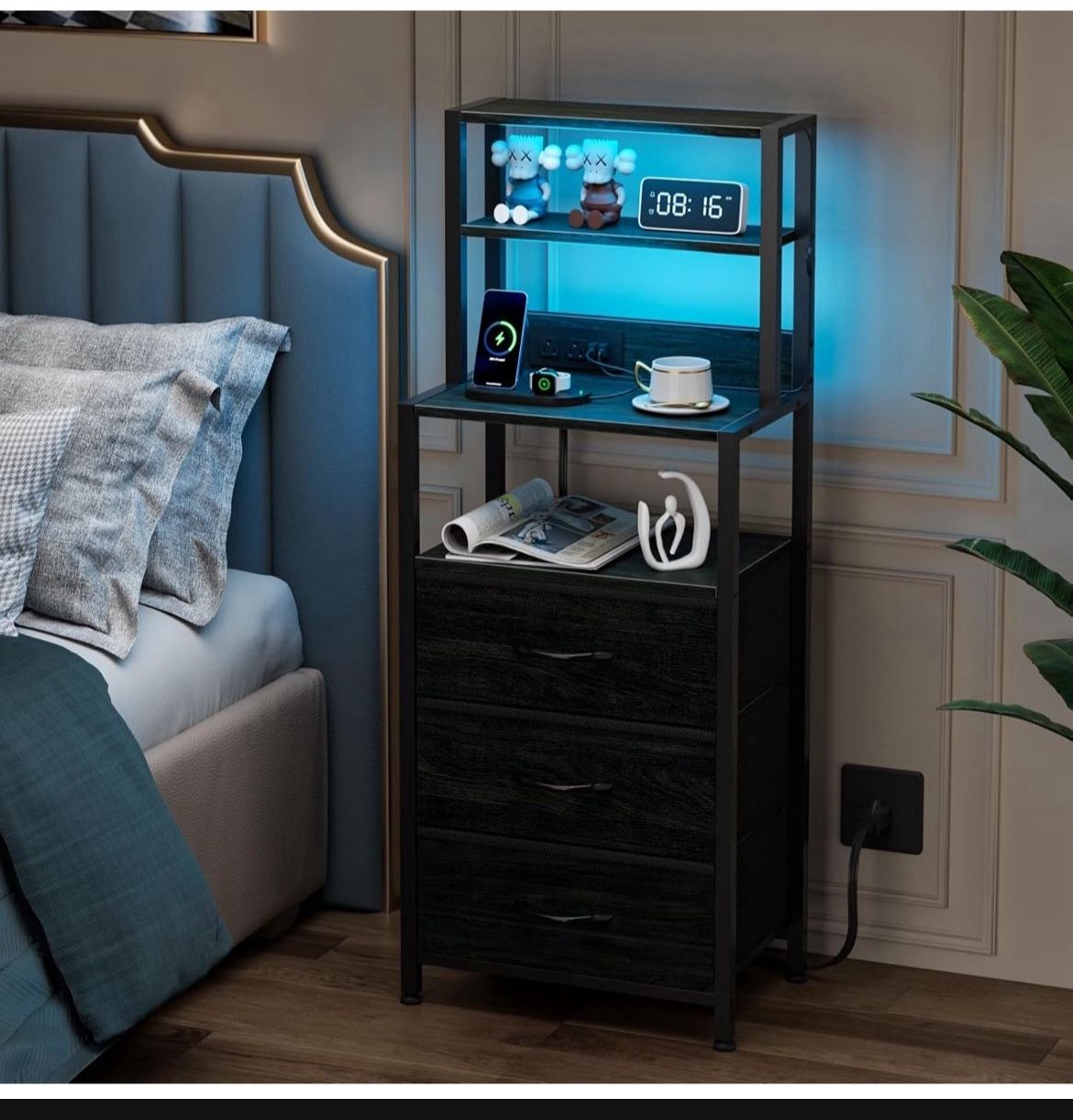 New 3 Drawer Night Stand π₯ W/ LEDs & Charging Station