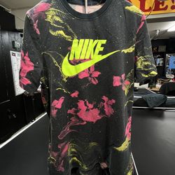 Nike Flower Pattern Print Neon Green Graphic T-Shirt Size Large