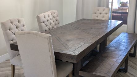 Farmhouse table, Five Chairs And A Bench