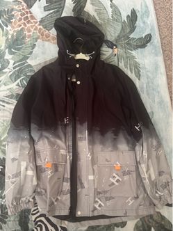 Hooded Windbreaker Jacket Black Gray Gradient