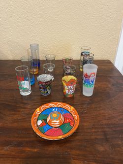 13 Shot Glasses And 1 TAVALERA Mexico Ashtray… $25
