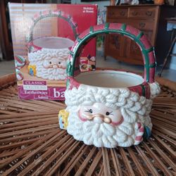 Vintage Earthware Santa Basket