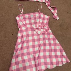 New small checkered Barbie heart dress costume short country western bow