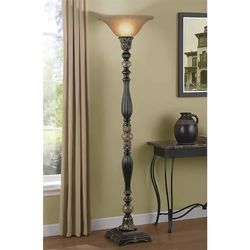 Allen & Roth Barada 72in Bronze With Gold Highlights Torchiere Floor Lap With Glass Shade