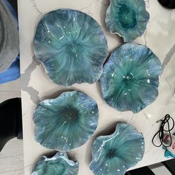 Set of 6 Ceramic Flower Wall Art Plates – Blue Ocean Style Decor