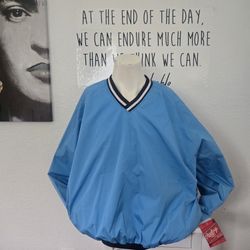 NWT Rawlings Mens V-Neck Windbreaker Color Light Blue Size Xlarge