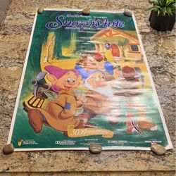 WALT DISNEY'S SNOW WHITE & THE 7 DWARFS Poster- Movie 50th Anniversary - 1980's