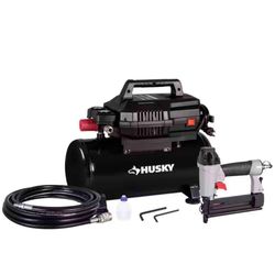 Husky
4 Gal. 175 PSI Electric Oil-Free High Performance Air Compressor with 25 ft. Air Hose and 2-in-1 Brad Nailer/Stapler