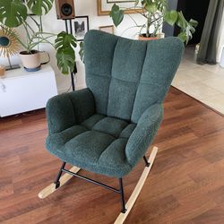 Green Bouclé Rocking Chair – Modern Accent Rocker