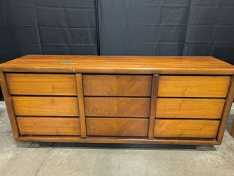 Mid-Century Modern Wood Dresser by Lane - 9 Drawers, Chevron Detail