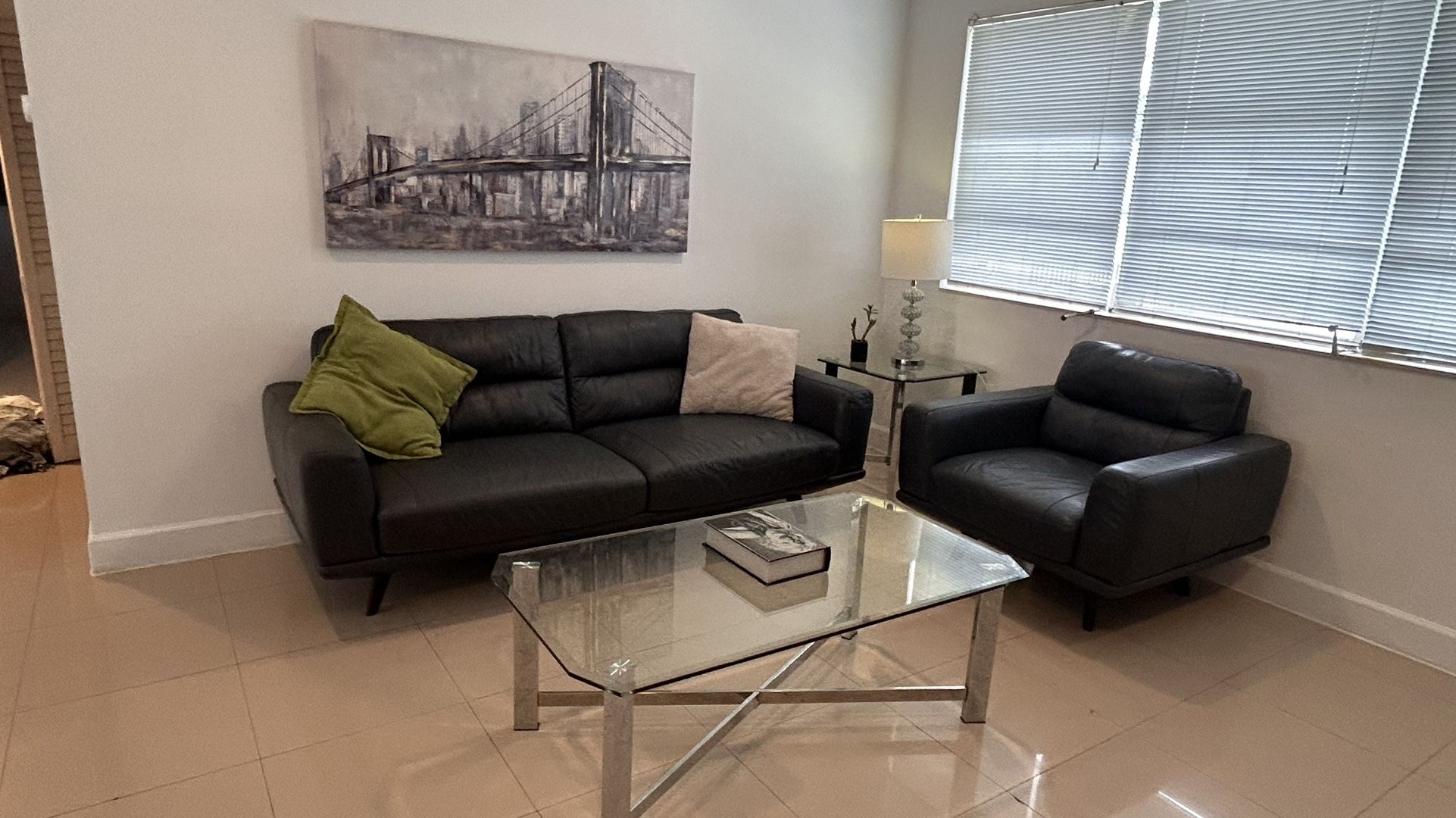 Leather Sofa Set With Tables