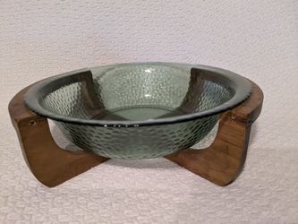 Bobby Flay Green Glass Salad Bowl in Acacia Wood Stand