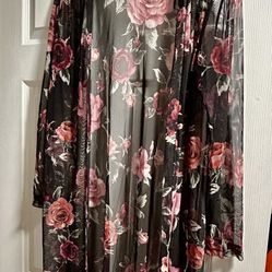 Long  Black  With RedFlowers 🌺 Cardigan $10