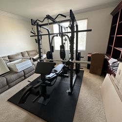 Vesta Fitness Smith Machine 2001 w/Bench Attachment | 230lb Bumpers Weights | 7ft Olympic Bar | Fitness | Gym Equipment | FREE DELIVERY🚚 