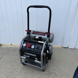 Husky 4.5 Gal. 175 PSI Portable Electric Oil-Free Quiet Twin Stack Jobsite Air Compressor w/Rubber Wheels and 2-Quick Couplers