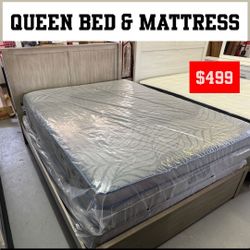 QUEEN BED AND MATTRESS 