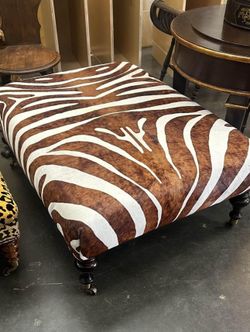 Vintage 1965 Real Fur Ottoman With Rollers