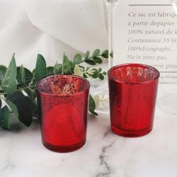 Red Mercury Glass Tea Light Holders Set of 48 - Elegant Votive Candle Holders for Weddings, Showers and Home Decor - Perfect for Table Centerpieces a