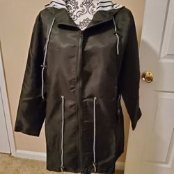 Women Black Hooded Rain Jacket Size Small