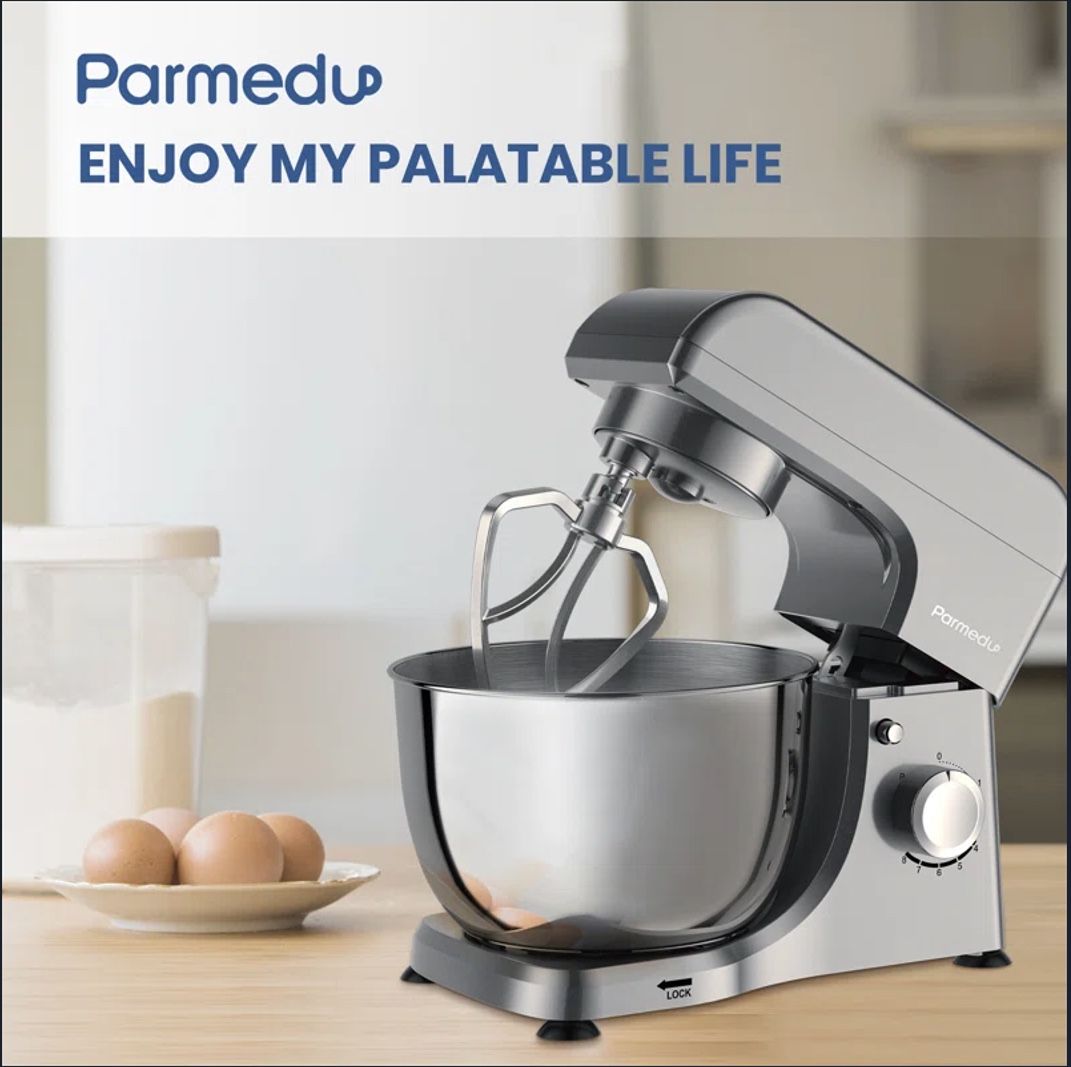 Parmedu 380W 8-Speed Electric Kitchen Food Mixer, Tilt-Head Household Stand Mixer