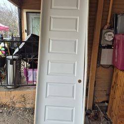 28-in x 96-in Primed 6-panel Left hand Smooth Primed MDF Flat Jamb Single Prehung Interior Door 