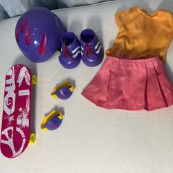 American Girl Doll Skateboarding Outfit & Gear – Shoes, Helmet, Board, Clothes & Knee Pads