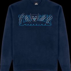 Thrasher Gato Crewneck Navy Fleece Pullover 
