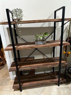 4-Tier Industrial Wood and Metal Bookshelf