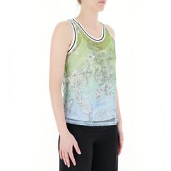 Liu Jo NWT Mesh Fitted Tank Top Green and Blue with under tank in white