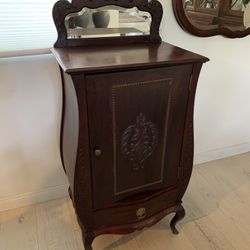 ANTIQUE MAHOGANY BOMBAY MIRRORED MUSIC CABINET