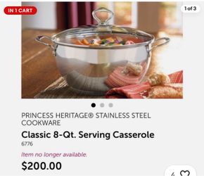 Princess House Classic 8-Qt. Serving Casserole 6776 w/ Glass Lid