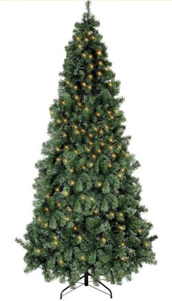 7.5ft Pre-Lit Artificial Holiday Christmas Spruce Tree for Home, Office, Party Decoration 750-Branch&250 Warm White Lights 