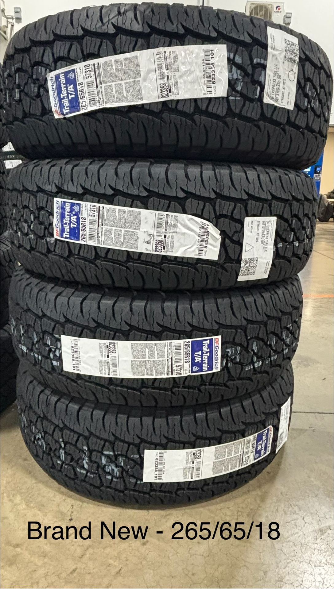 (4) - 265/65/18 BF Goodrich Trail Terrain T/A Tires
