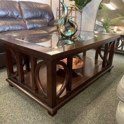 Dark Wood Coffee Table On Casters