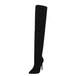 6.5US) Liliana women suade pointy toe thigh high single sole stiletto boot