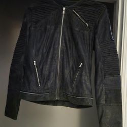 7 For All Mankind - Vintage Woman's 🖤 Black Ribbed Leather Moto Jacket