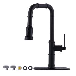 Brass Matte Black 17.9 in. H 360° Spout Swivel Pull Down Sprayer Kitchen Faucet