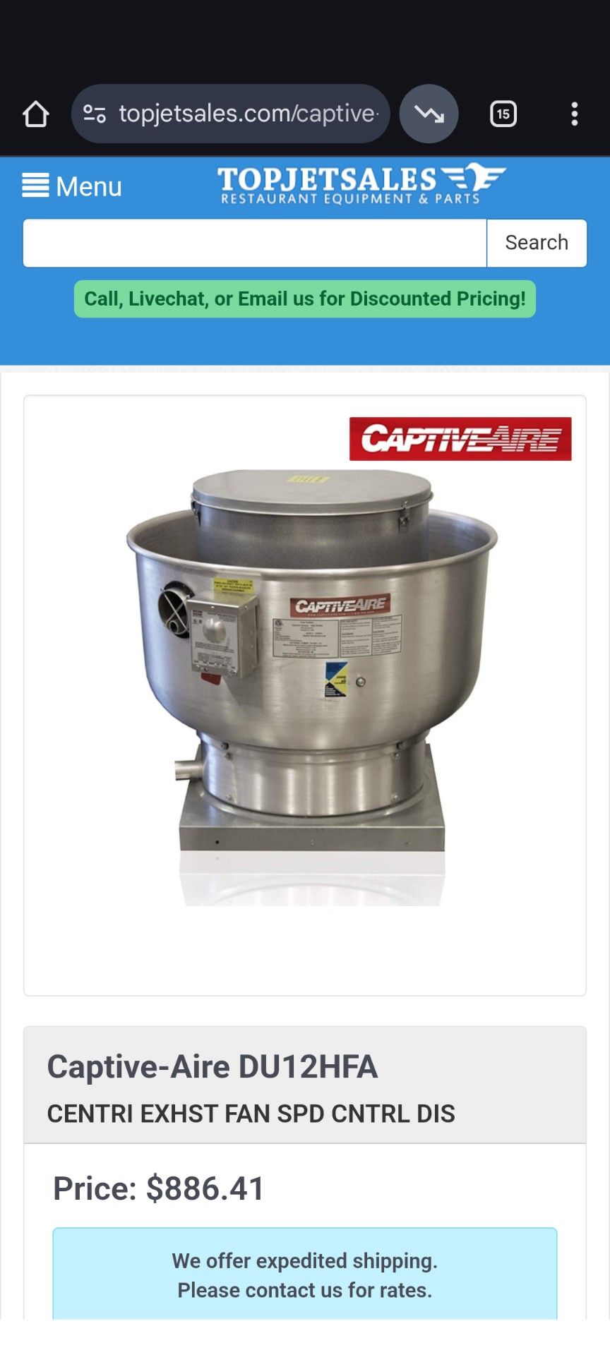 Centrifugal Upblast Direct Drive Roof Mounted General Ventilation