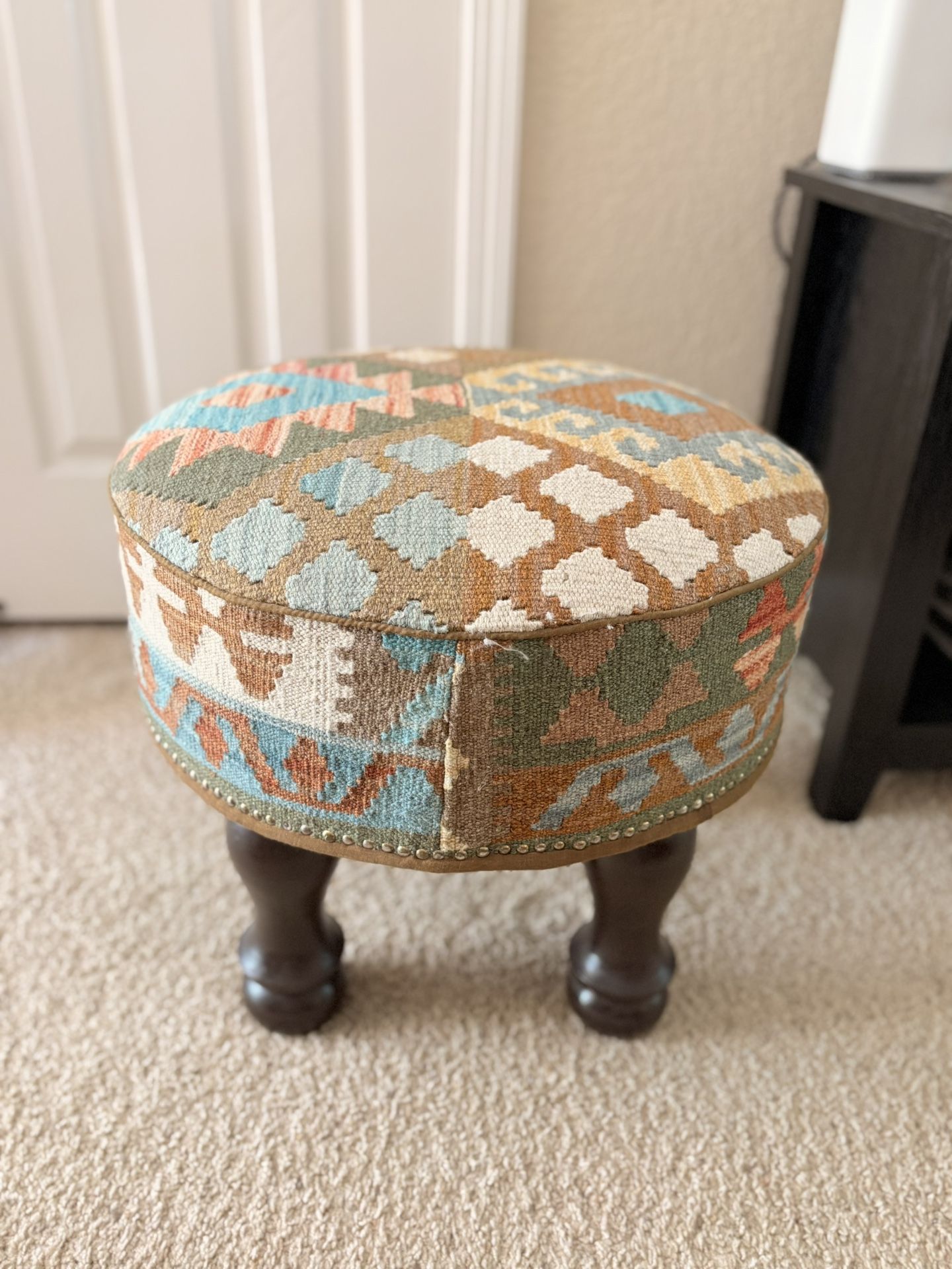 Wooden Small ottomon traditional Tapestry From Pakistan