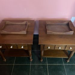 2 WOODEN SIDE TABLES- 1 BOOKSHELF - 1 CHILD ARMIOR 