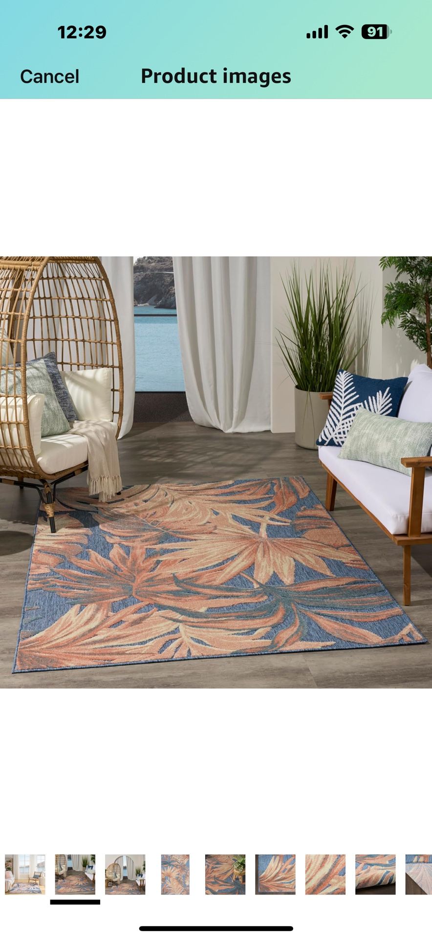 Nourison Aloha Blue Rose 5'3" x 7'5" Area Rug - Easy Clean, Non Shedding, Bed Room, Living Room, Dining Room, Kitchen (5' x 8') Size: 5'3" x 7'5" (Re