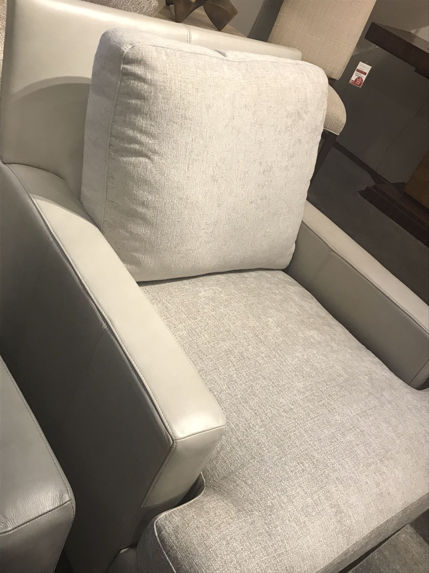Beautiful Ivory leather and fabric sofa