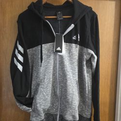 Men's Adidas hoodie zip sweater large French terry 