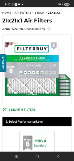 4 Filterbuy 21x21x1 MERV 8 Air Filters 6-Pack