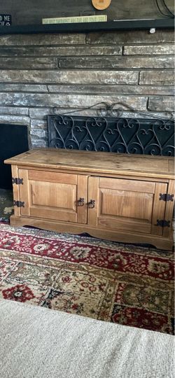Rustic Pine Wood Cabinet with Iron Hardware